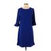 CeCe by Cynthia Steffe Casual Dress - Shift Crew Neck 3/4 sleeves: Blue Print Dresses - Women's Size 4
