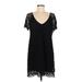 BB Dakota Casual Dress - Mini V-Neck Short sleeves: Black Print Dresses - Women's Size Medium