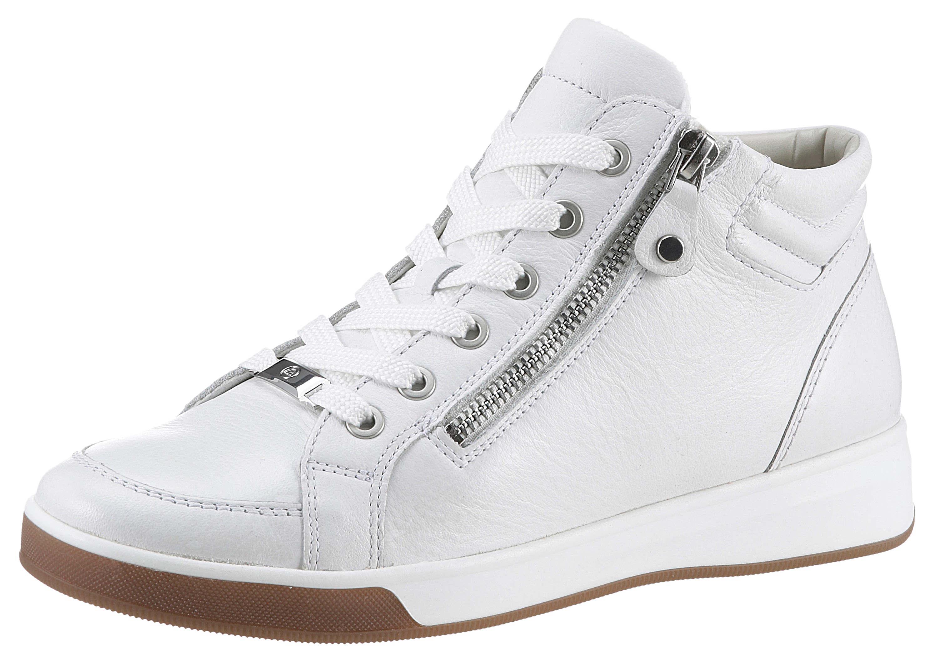 Schnürboots ARA "ROM", Damen, Gr. 4 (37), weiß, Glattleder, Schuhe Schnürboots, Keilabsatz, High Top-Sneaker, Freizeitschuh in Schuhweite G = weit