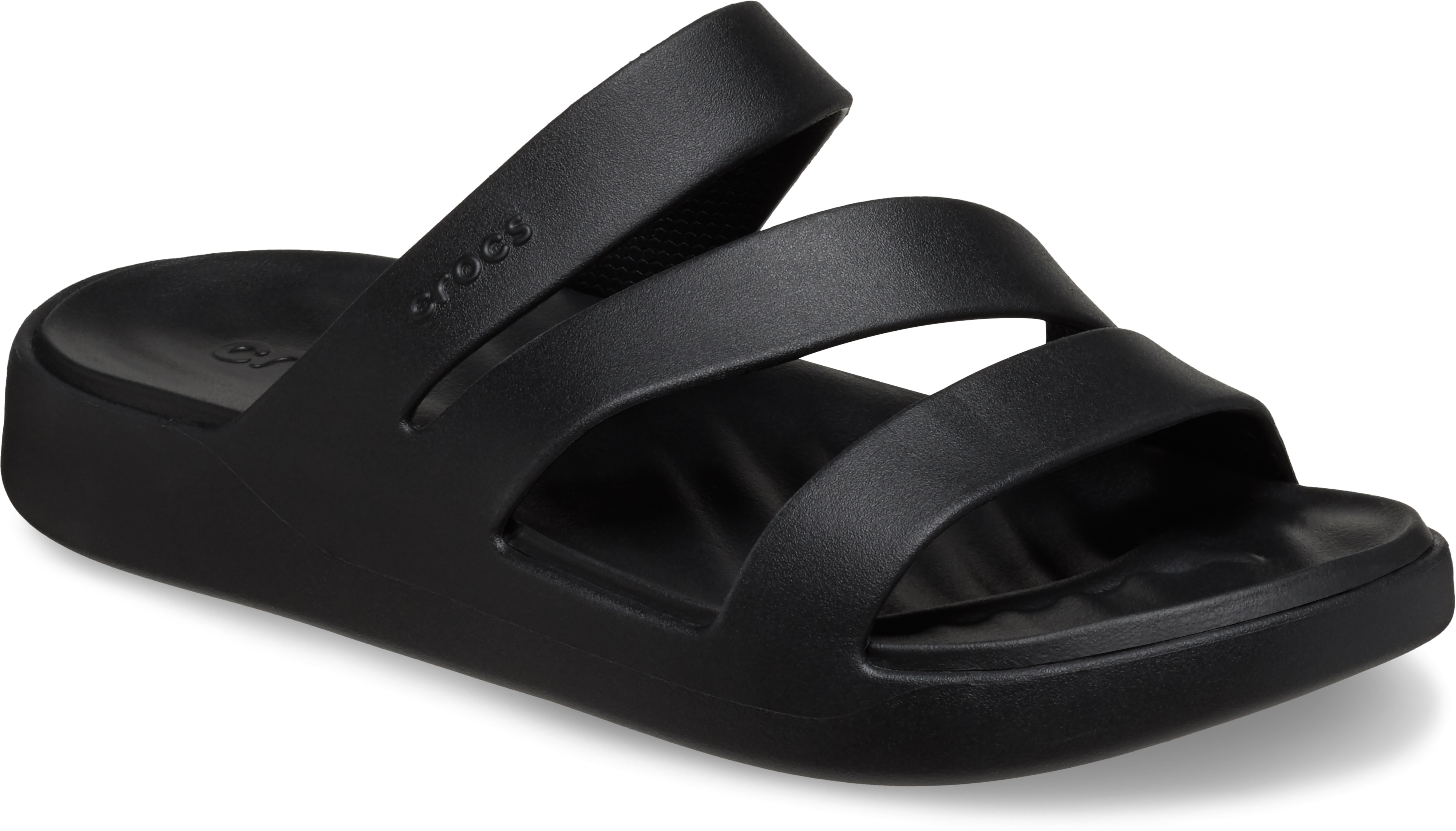 Badepantolette CROCS "Getaway Strappy", Damen, Gr. 42, schwarz, Croslite™, unifarben, Schuhe Badelatschen Pantolette, Sommerschuh, Badeschuh, Poolslides mit modischen Riemchen, Topseller