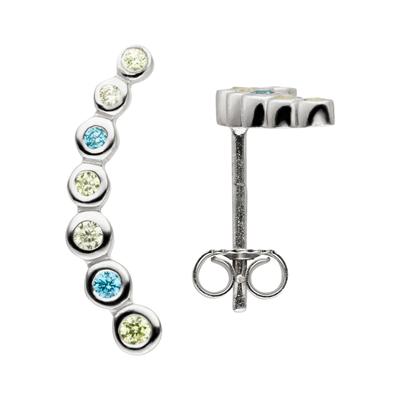 Paar Ohrstecker JOBO "Ohrringe mit 14 Zirkonia türkis", silber (silber 925, blau), Ohrringe, Damen, Silber 925 (Sterlingsilber), 925 Silber rhodiniert Image