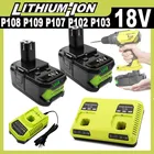 6Ah pour RYOBI P108 18V One + Plus batterie 18 volts Lithium-Ion outils électriques P104 P107 RB18L50 RB18L20 P108