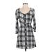 Charlotte Russe Casual Dress - Mini Scoop Neck 3/4 sleeves: Gray Print Dresses - Women's Size Small