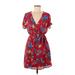 AUW Casual Dress - Mini: Red Floral Dresses - Women's Size Medium