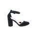 LC Lauren Conrad Heels: Pumps Chunky Heel Minimalist Black Print Shoes - Women's Size 9 - Almond Toe