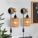 Bay Isle Home™ Platanistasa Rattan Wall Sconces Plug-in Set of 2 in Black/Brown/White | 14.56 H x 8.66 W x 8.66 D in | Wayfair
