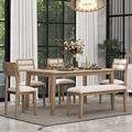 Red Barrel Studio® Classic & Traditional Style 6 - Piece Dining Set, Includes Dining Table, 4 Upholstered Chairs & Bench Wood in Brown | Wayfair