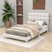 Everly Quinn Bergina Upholstered Platform Bed Wood in White/Brown | 36.6 H x 47.1 W x 80.8 D in | Wayfair 9D41E2A479AF49B9A9ED472AF4DCE37D