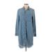 BeachLunchLounge Casual Dress - Mini Collared Long sleeves: Blue Print Dresses - Women's Size Medium