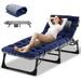 ABORON Folding Camping Cot with Mattress & Pillow Adjustable 4-Position Reclining Folding Chaise Lounge Chair for Camping Outdoor Beach Pool