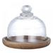 1 Sets Glass Dome with Wooden Base Mini Cake Stand Glass Display Dome Cloche Clear Glass Bell Jar Cover for Dessert Cheese Candy Plants Succulents (4.1 x 3.7 Inch)