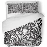 FMSHPON 3 Piece Bedding Set Geometric Abstract Black and White Contemporary Monochrome Line Chaotic Drop Twin Size Duvet Cover with 2 Pillowcase for Home Bedding Room Decoration