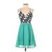 Vestique Casual Dress - A-Line Plunge Sleeveless: Teal Dresses - Women's Size Small