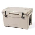 Portable 35 Quart Ice Chest and Coolers Camping Coolers with Heavy Duty Rubber Latch Bottle Openers Cup Holders Medium Large Camping Cooler to 5 Days Light Brown
