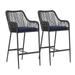 JOIVI Outdoor Wicker Bar Stools 2 Piece Patio Bar Height Chairs with Cushions All-Weather Rope Height Stools w/ Armrest and Footrest for Indoor Garden Poolside Lawn Backyard Navy Blue