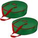 25 Inch Christmas Wreath Storage Container - Waterproof Wreath Box - Dual Zippers Durable Handles & Card Slot (Green 2Pack)
