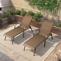 Pellebant 2/4PCS Outdoor Adjustable Patio Chaise Lounge Chairs Brown-4PC 4-Piece