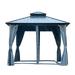 12x12 FT Gazebo Double Roof Canopy with Netting and Curtains 2-Tier Hardtop Galvanized Outdoor Gazebo for Patio Backyard Deck Lawns