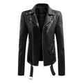 Olyvenn Motorcycle Jacket Leather Short Jacket Coat 2022 Women s Plus Long Sleeve Slim FItted Lapel Collar Button Female Outerwear Black XL
