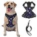 TEQUAN Large Dog Harness with Leash Cartoon Blue Space Rocket Prints Reflective No Pull Adjustable Pet Vest (L)