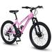 24 inch Mountain Bike for Teenagers Girls Women Shimano 21 Speeds with Dual Disc Brakes and 100mm Front Suspension Pink