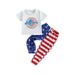 Canrulo 4th of July Baby Boy Outfit Short Sleeve Letter Print Shirt Tops American Flag Pants Summer Clothes White A 0-6 Months