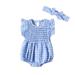 HIBRO Touched by Nature Girls Sleeveless Plaid Prints Romper Bodysuits Clothes Headbands Set
