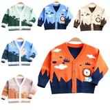 Esaierr 2-8Y Toddler Kids Fall Winter V-Neck Cardigan Sweater for Boys Girls Baby Embroidery Bear Knit Sweaters Long Sleeve Warm Sweatshirts Jacket