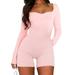 Women Sweetheart Neck Rompers Long Sleeve Ruched Front Jumpsuit Shorts