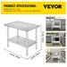 VEVOR Stainless Steel Work Table Commercial Kitchen Prep & Work Table Heavy Duty Worktable with Adjustable Feet 48x24x34Inch