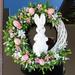 GROFRY Easter Display Mold Eye-catching Realistic Looking Acrylic Artificial Easter Rabbit Wreath Hanging Ornament for Home