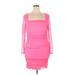 FASHION TO FIGURE Cocktail Dress - Mini Square Long sleeves: Pink Print Dresses - Women's Size 1X Plus