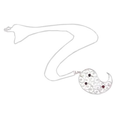 'Paisley-Shaped Natural Garnet Filigree Pendant Necklace'