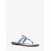 Michael Kors Aubrey Cutout Leather T-Strap Sandal Blue 8.5