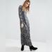 Free People Dresses | Free People Cabaret Long Sleeved Print Maxi Dress Size Large Nwt | Color: Black/Gray | Size: L