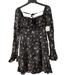 Free People Dresses | Free People Tess Floral Print Long Sleeve Minidress With Back Stretch Mocking | Color: Black | Size: Xs