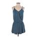 American Eagle Outfitters Romper Plunge Sleeveless: Blue Print Rompers - Women's Size Small