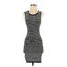 Central Park West Casual Dress - Bodycon Scoop Neck Sleeveless: Gray Stripes Dresses - Women's Size Small