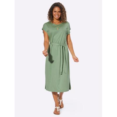 Jerseykleid CLASSIC BASICS "Jersey-Kleid", Damen, Gr. 40, Normalgrößen, grün (eucalyptus), Jersey, Single Jersey, 50% Baumwolle, 50% Modal, unifarben, knielang, Rundhals, Kurzarm, Kleider Image