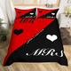 Red Black Couple Bedding Set Mr. And Mrs. Comforter Cover Just Married Duvet Cover Set Romanic Love Wedding Quilt Cover For Bride Women Wedding Room Decor With 2 Pillow Cases Double Size