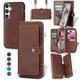 QIXIU for Samsung Galaxy S24 Wallet Case,Multi-Function Wallet Case, Detachable 3 in 1 Magnetic Galaxy S24 Case Wallet,Flip Strap Zipper Card Holder Phone Case with Shoulder Straps(Brown)
