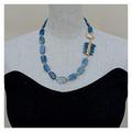 LABDIP fashion accessories 21inch Natural Blue Kyanite Rectangle Gold Color Plated White Biwa Pearl Choker Necklace Vintage