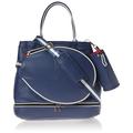 SamLouise Leather Women Large Sports Handbag Tennis Racket Shoulder Bag Tennis Tote Bag with Front Pocket for Tennis Racket (Blue)