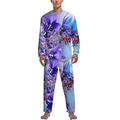 Purple Flower Ladybug Soft Mens Pyjamas Set Comfortable Long Sleeve Loungewear Top And Bottoms Gifts S