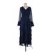 Banana Republic Casual Dress - Midi V Neck 3/4 sleeves: Blue Dresses - Women's Size 0