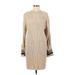 Casual Dress - Sweater Dress Crew Neck Long sleeves: Tan Color Block Dresses - Women's Size 6