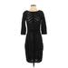 Calvin Klein Casual Dress - Sheath Crew Neck 3/4 sleeves: Black Print Dresses - Women's Size Small