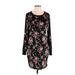 Bobeau Casual Dress - Shift Scoop Neck Long sleeves: Black Floral Dresses - Women's Size Small