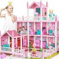 Doll House for 3 4 5 6 7 8 Year Old Girls - 4 Dollhouse Dolls, LED Light, 3-Story 8 Rooms Playhouse with Accessories Set, Furnished Pretend Play House Birthday