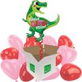 Romantic You're Dino-mite 42" Helium Inflated Balloon with 12 Mini Red and Pink Heart Air-Filled Balloons all delivered in a box